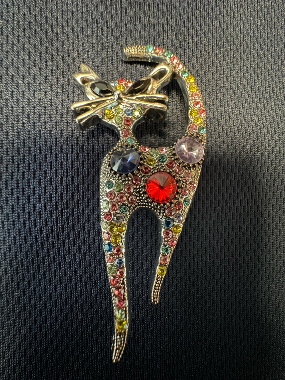 Multicolor Crystal Cat Brooch - Whimsical rhinestone cat